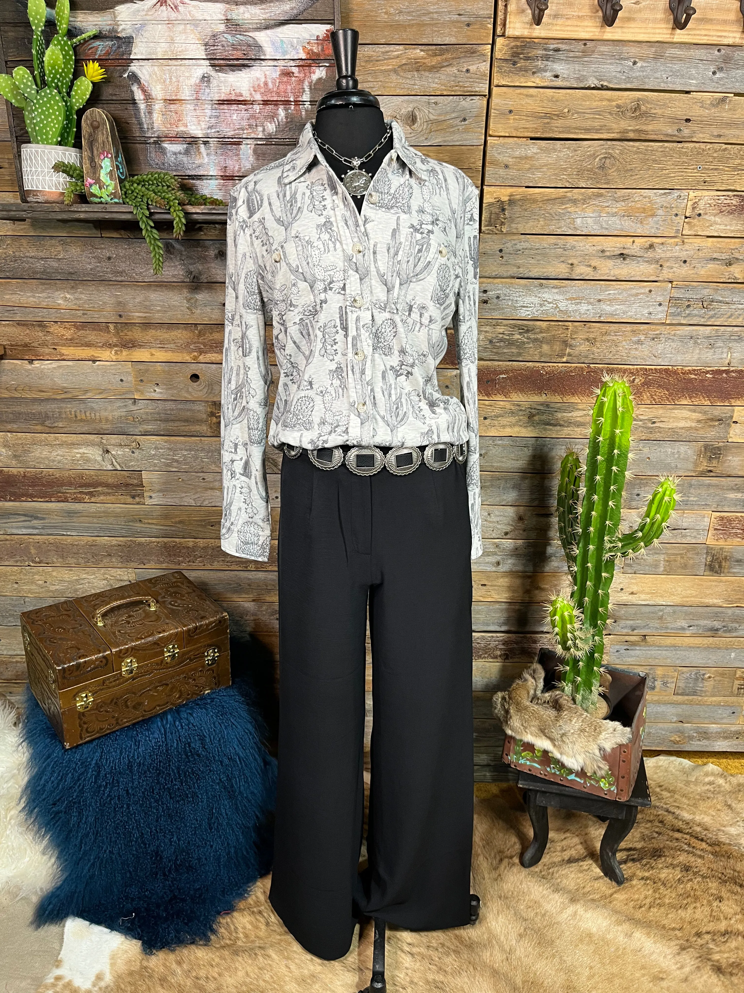 Grace Brushed Western Cactus Print Shirt Jacket