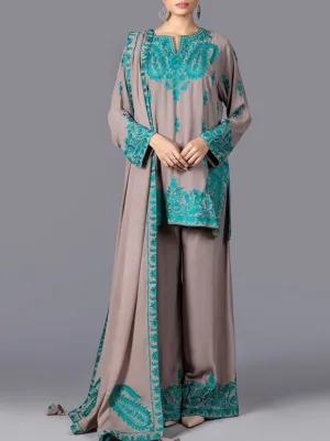 Grace W35 - Embroidered 3pc linen dress with embroidered Linen dupatta.