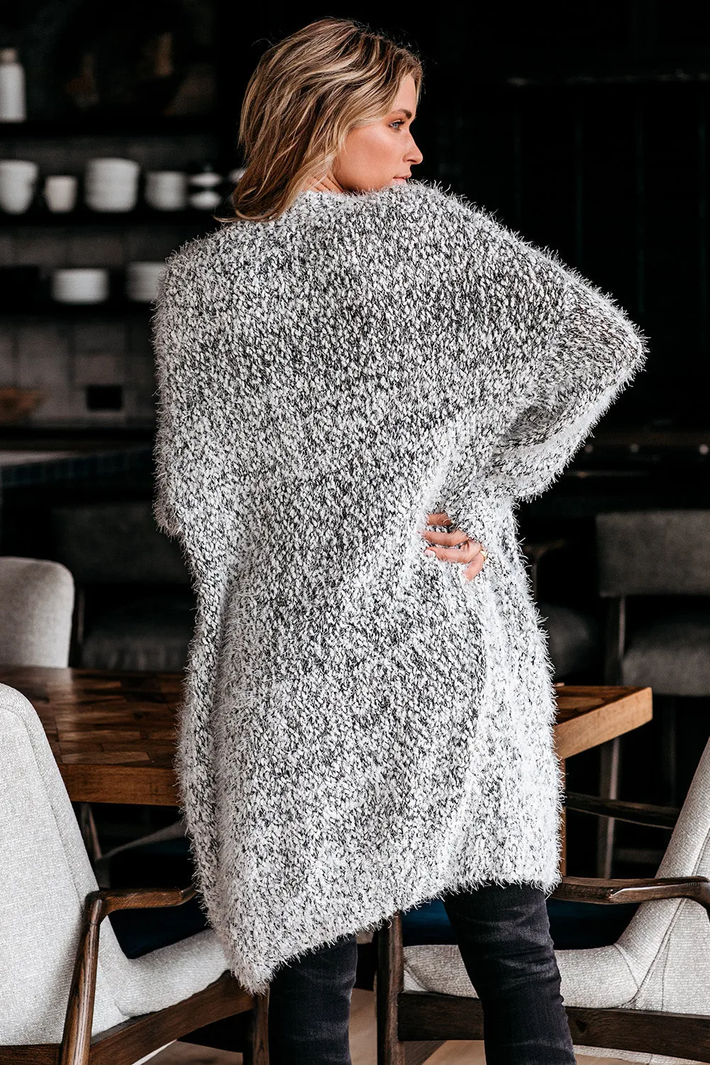 Gray Pocketed Fuzzy Knit Cardigan