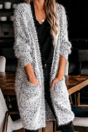 Gray Pocketed Fuzzy Knit Cardigan