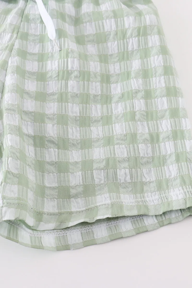 Green Seersucker Gingham Boy Swim Trunks