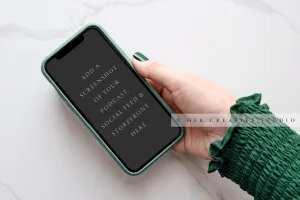 Hand Holding Smartphone with Green Blouse. Digital Stock Image