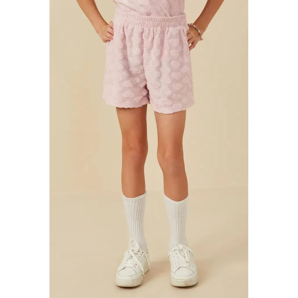 Hayden Girls Terry Heart Textured Elastic Waist Shorts