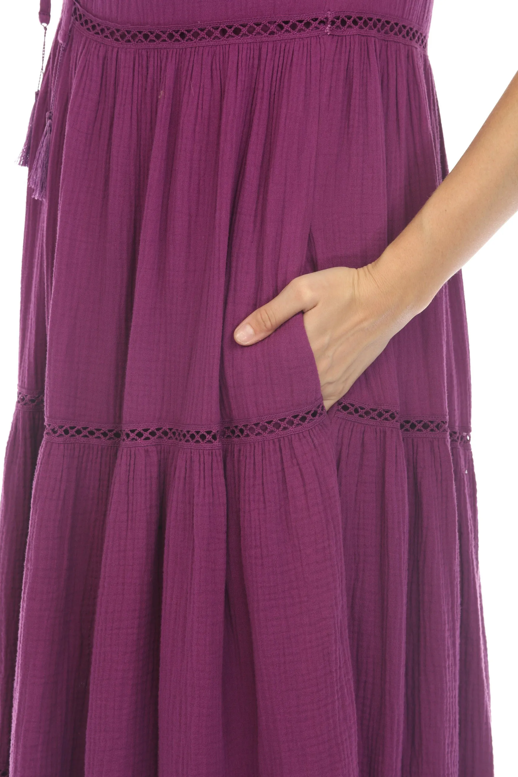 Johnny Was Calme Gauze Tiered Midi Dress with Shirring Boho Chic O31103