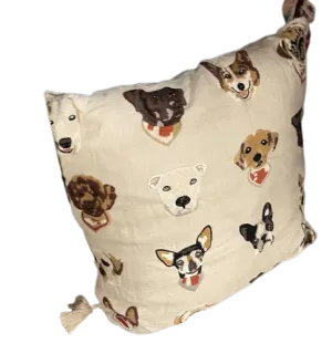Johnny Was Casper Linen Embroidered Pillow Square Ivory Dog Pet Dogs New