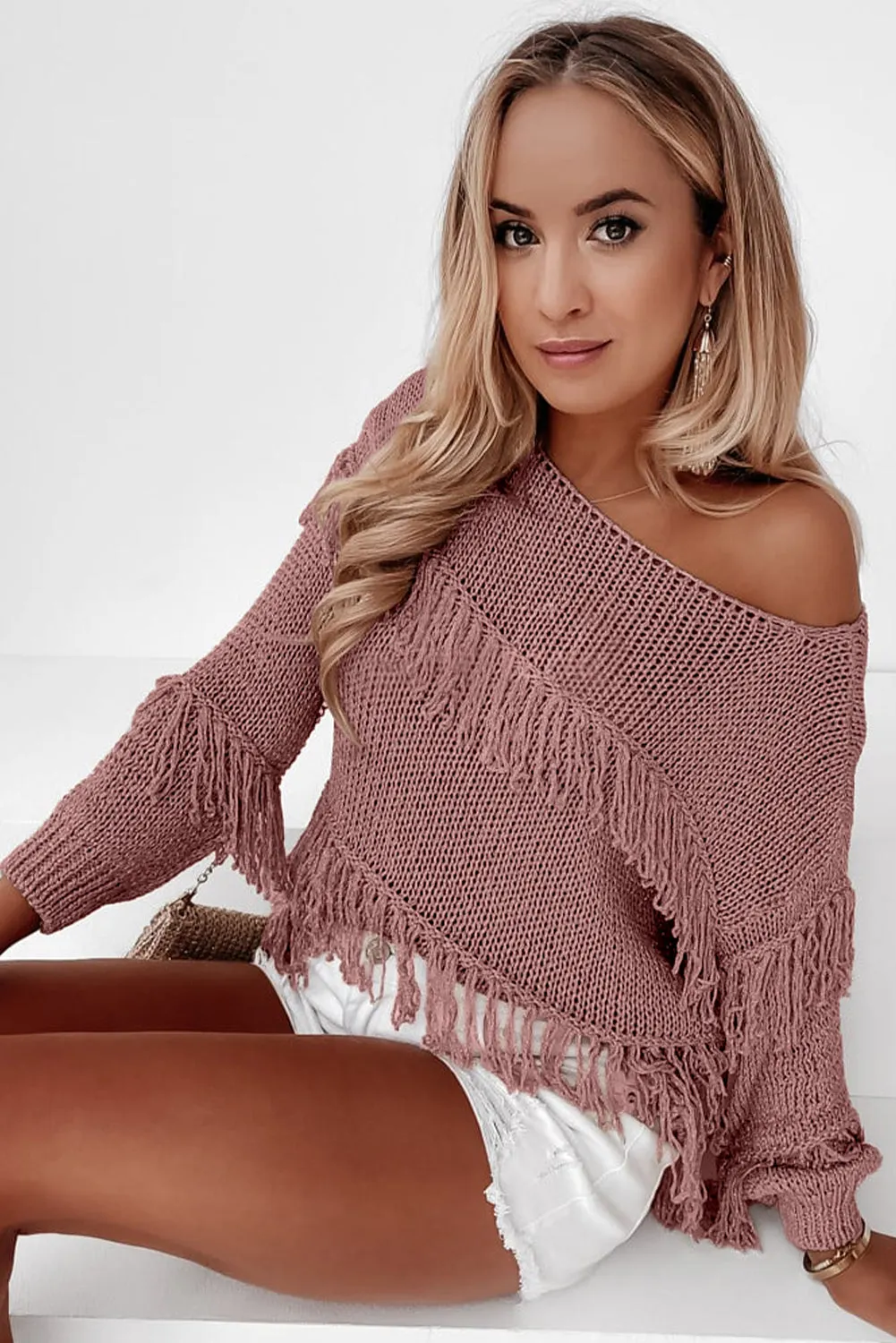 Khaki Boho Tasseled Knitted Sweater