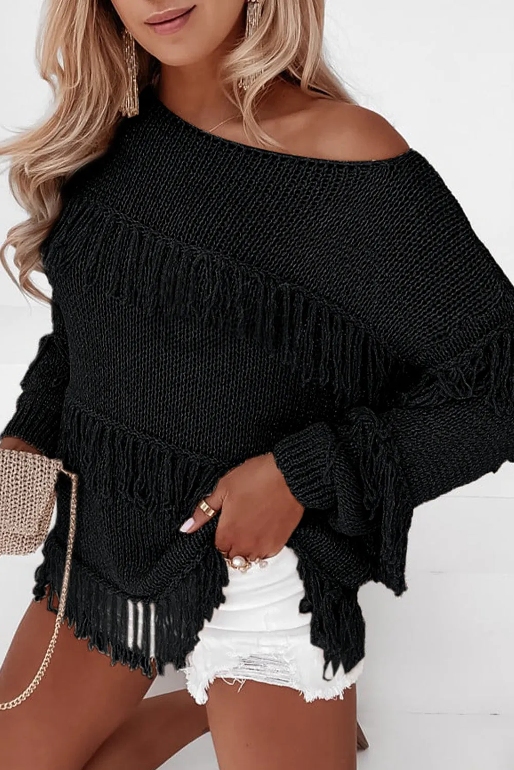 Khaki Boho Tasseled Knitted Sweater