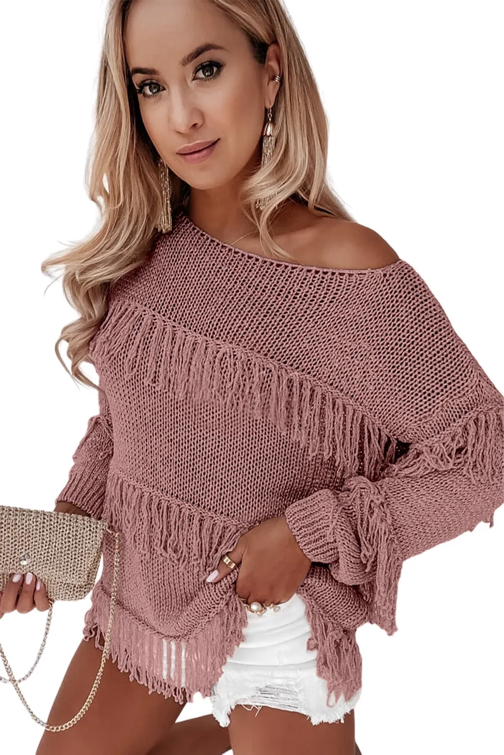 Khaki Boho Tasseled Knitted Sweater