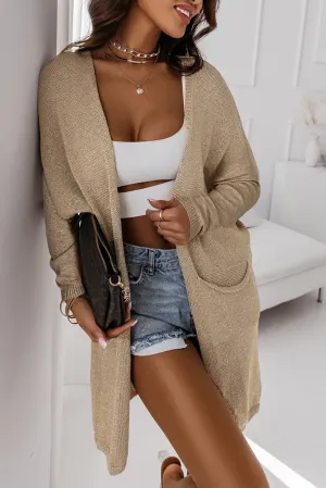 Khaki Pocketed Knit Dolman Sleeve Cardigan