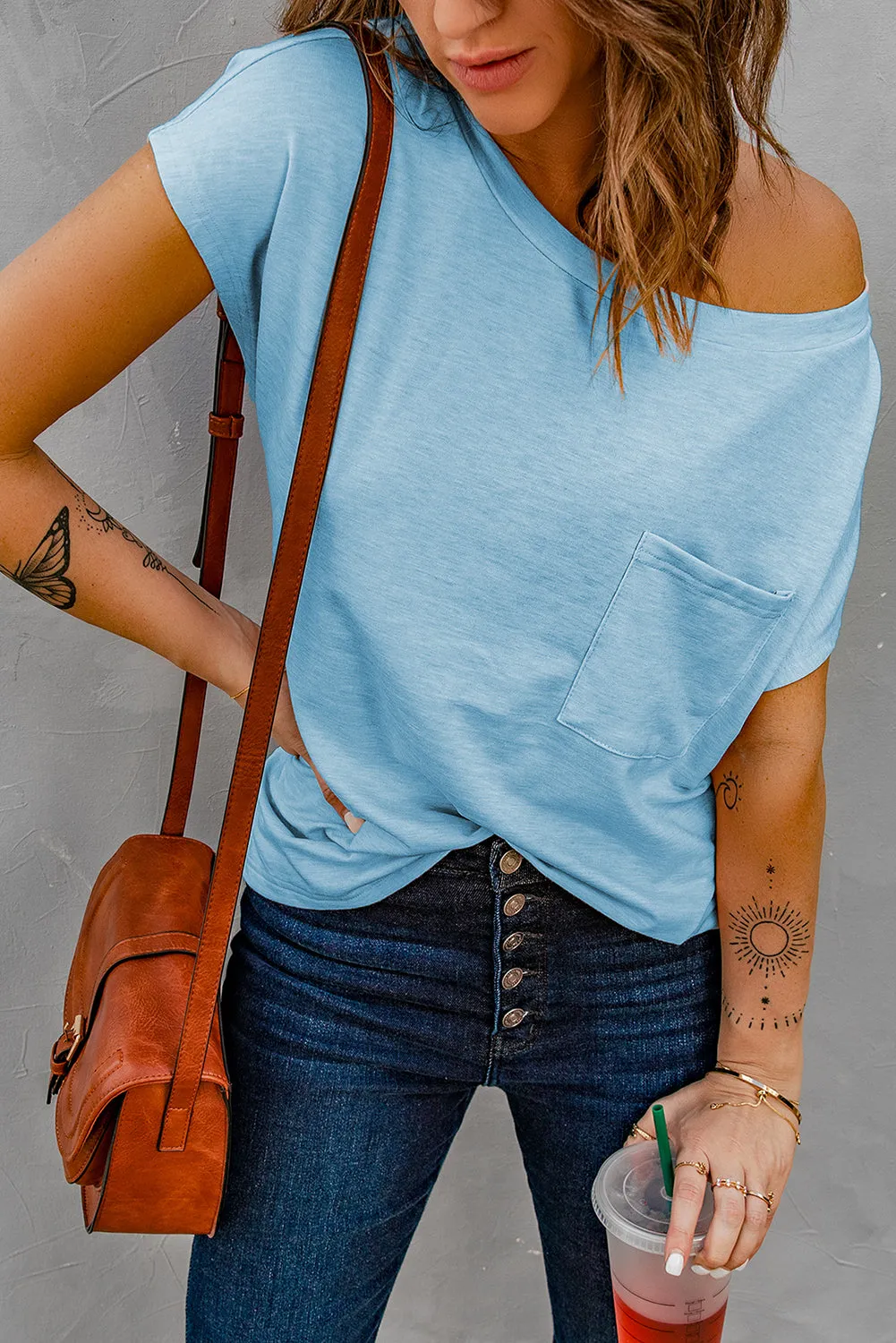 Knit Pocketed Tee with Side Slits
