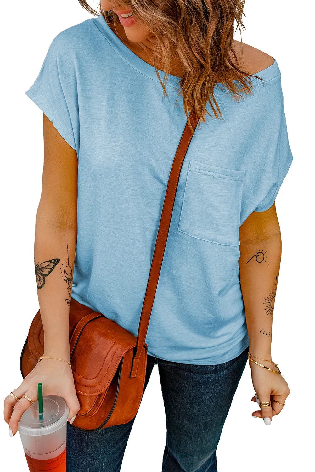Knit Pocketed Tee with Side Slits