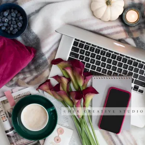Laptop, Calla Lilly & Smartphone Workspace