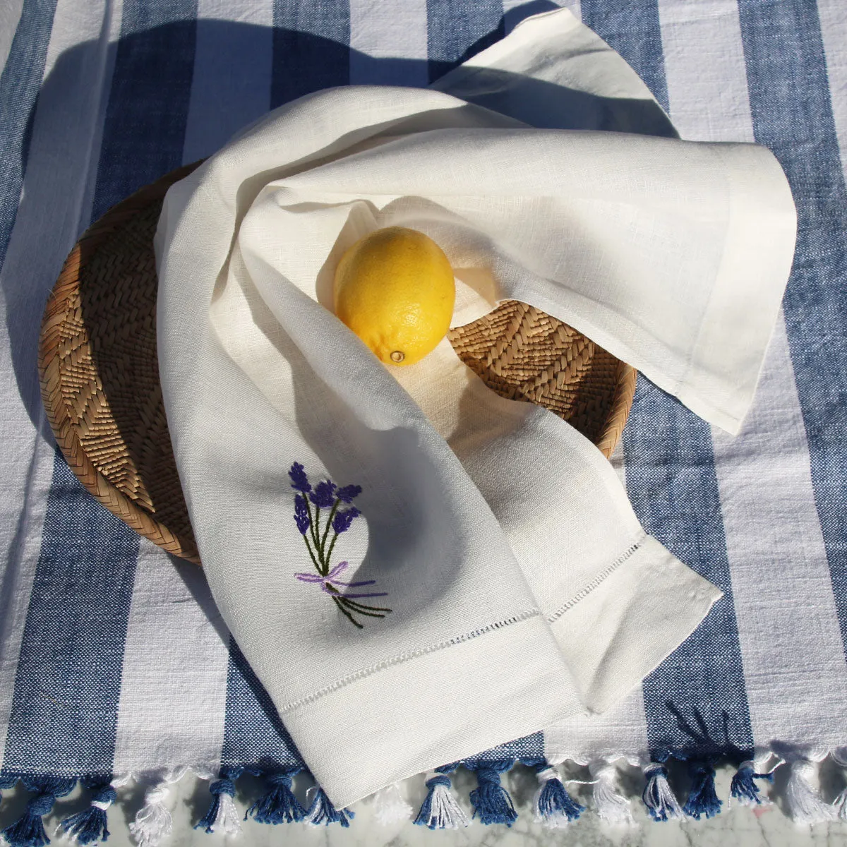 Lavender Embroidered Linen Tea Towel