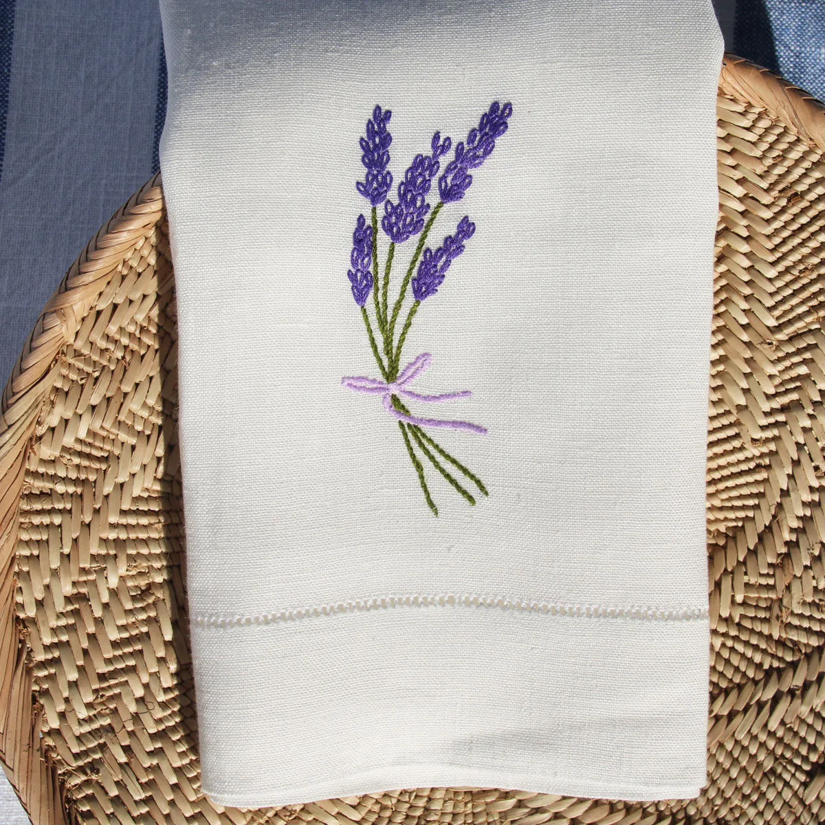 Lavender Embroidered Linen Tea Towel