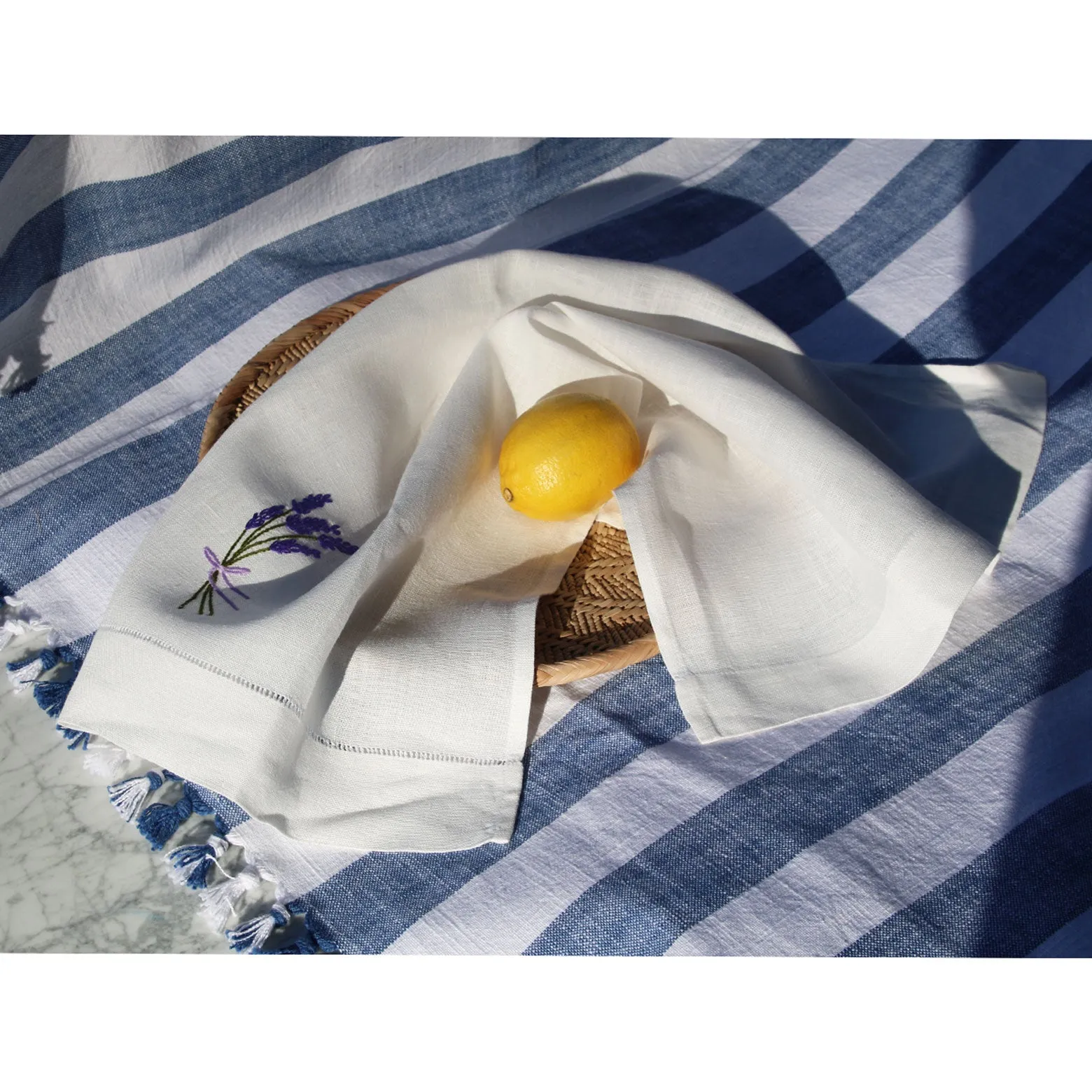 Lavender Embroidered Linen Tea Towel