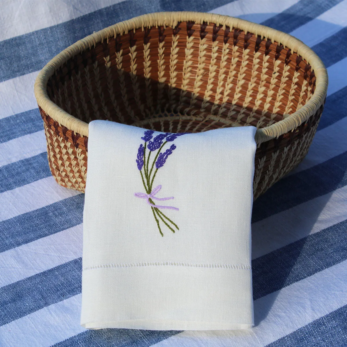 Lavender Embroidered Linen Tea Towel