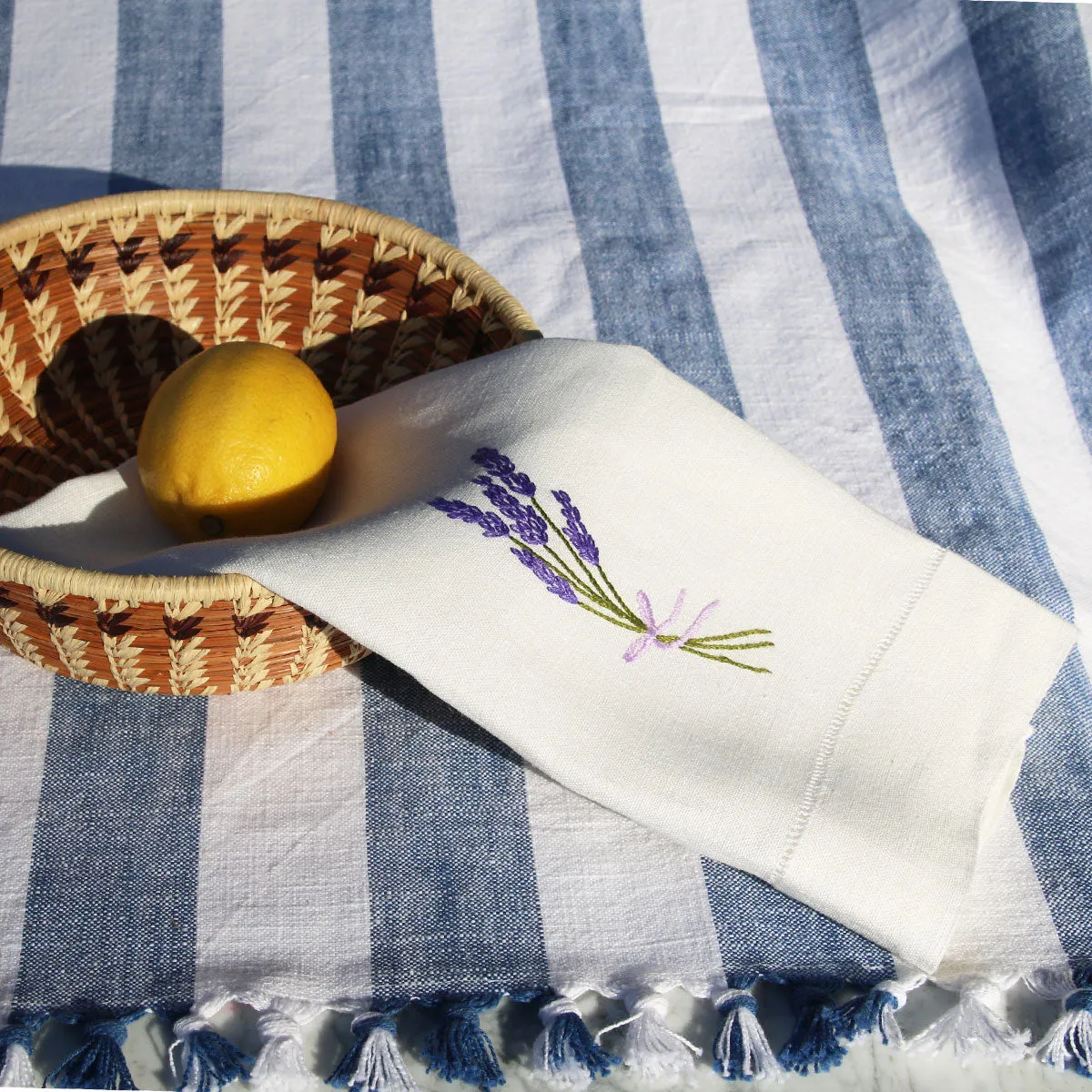 Lavender Embroidered Linen Tea Towel