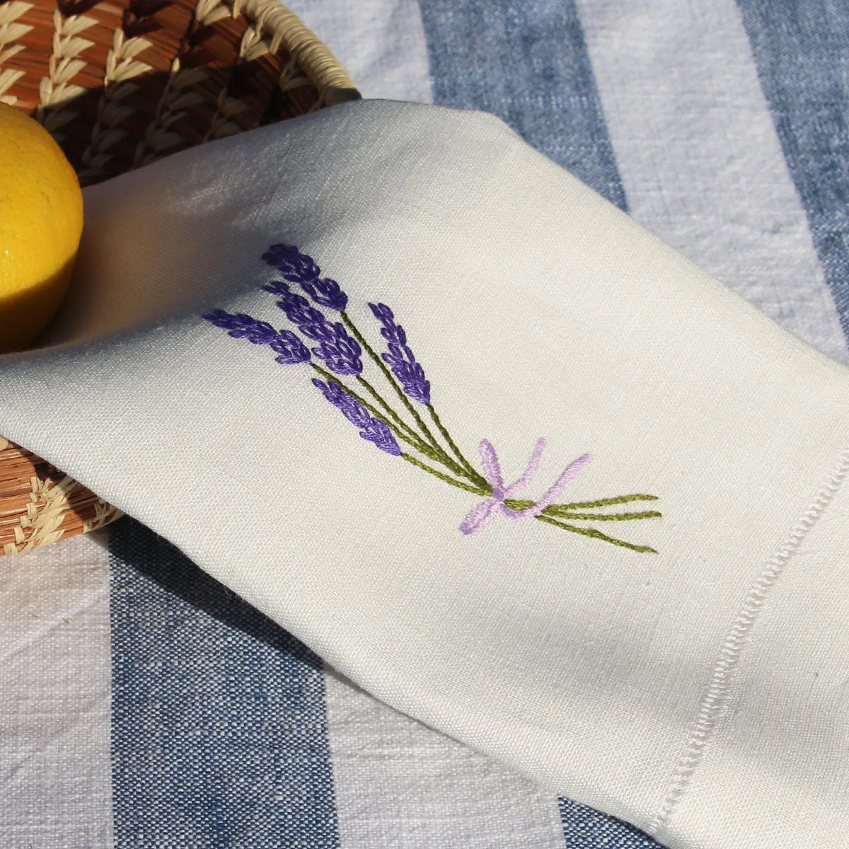 Lavender Embroidered Linen Tea Towel