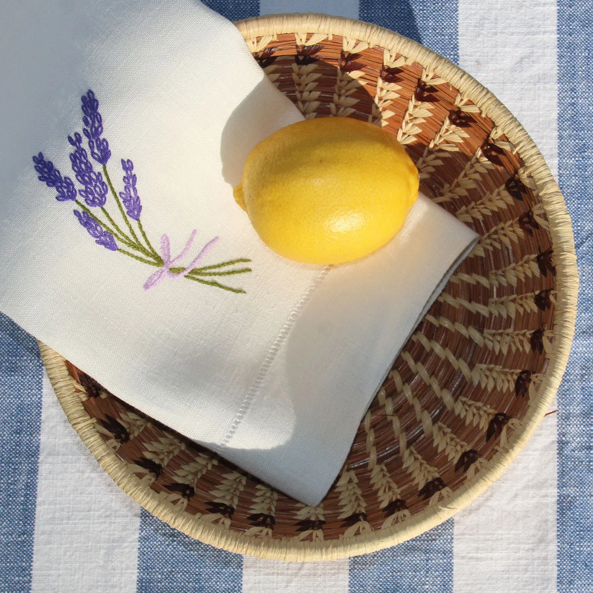 Lavender Embroidered Linen Tea Towel