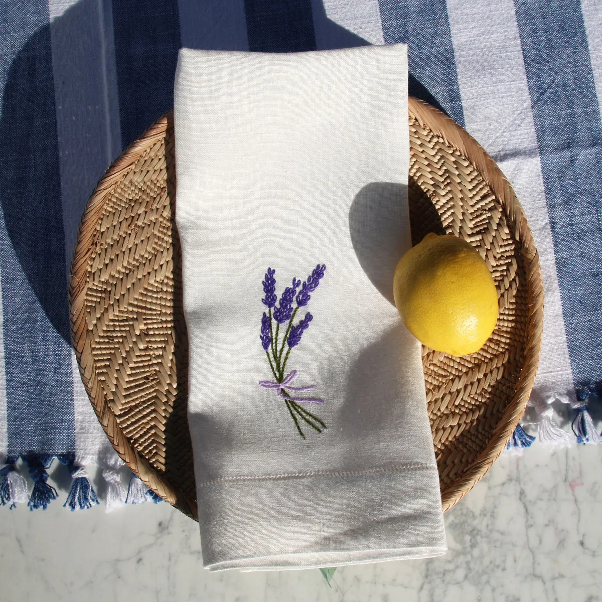 Lavender Embroidered Linen Tea Towel
