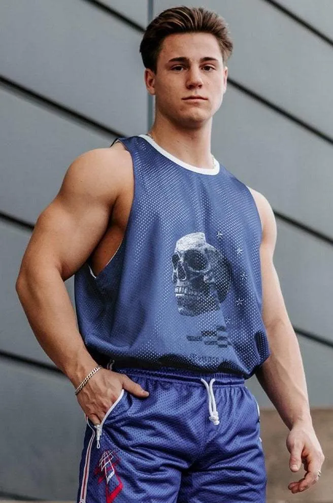 Lightning Mesh Reversible Workout Tank Top - Blue Sky