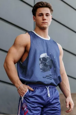 Lightning Mesh Reversible Workout Tank Top - Blue Sky