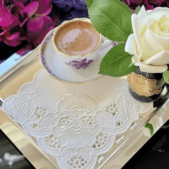 Lina Embroidered Linen Table Dinner Napkins - 12 pcs