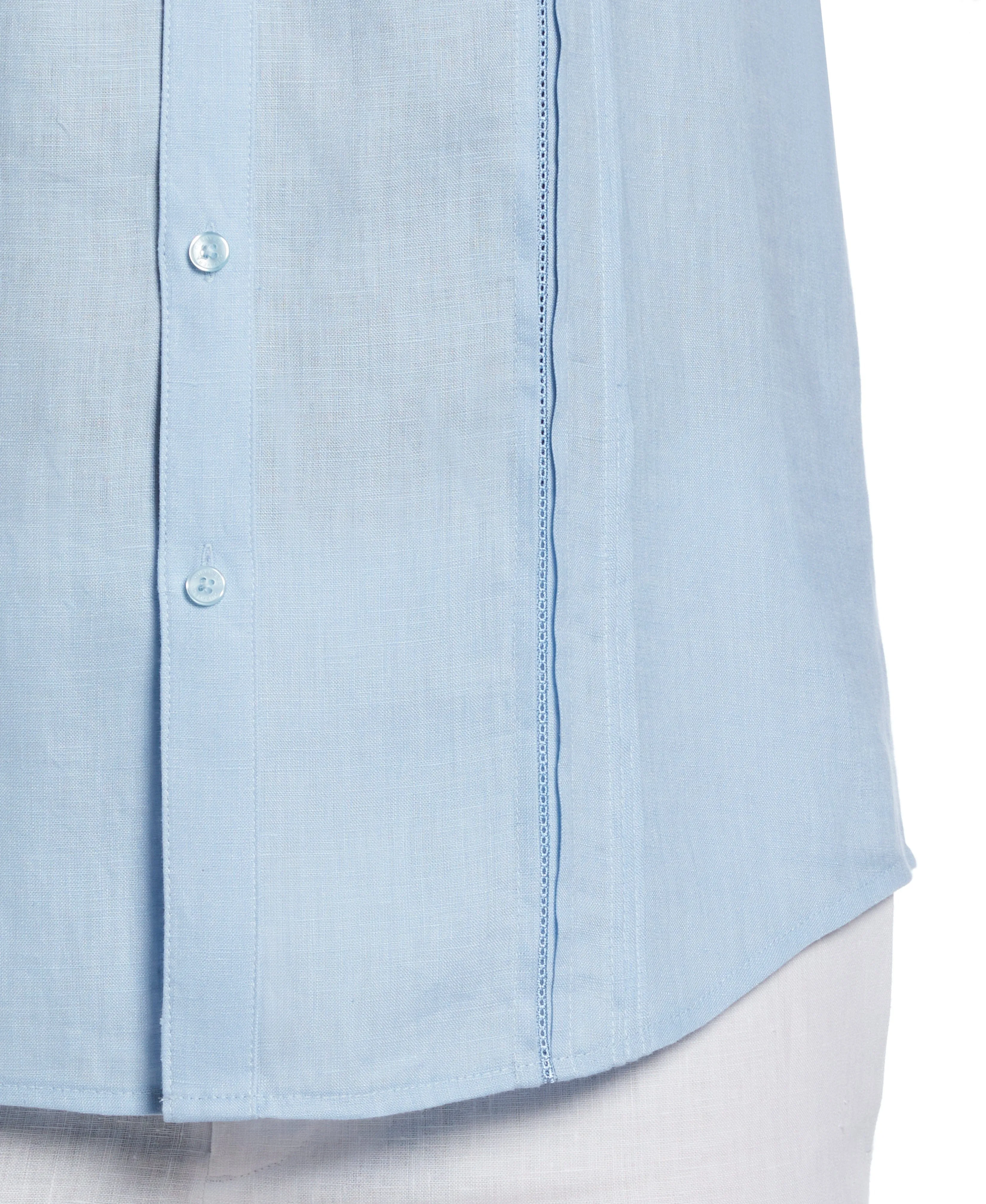 Linen Embroidered Tuck Panel Guayabera Shirt