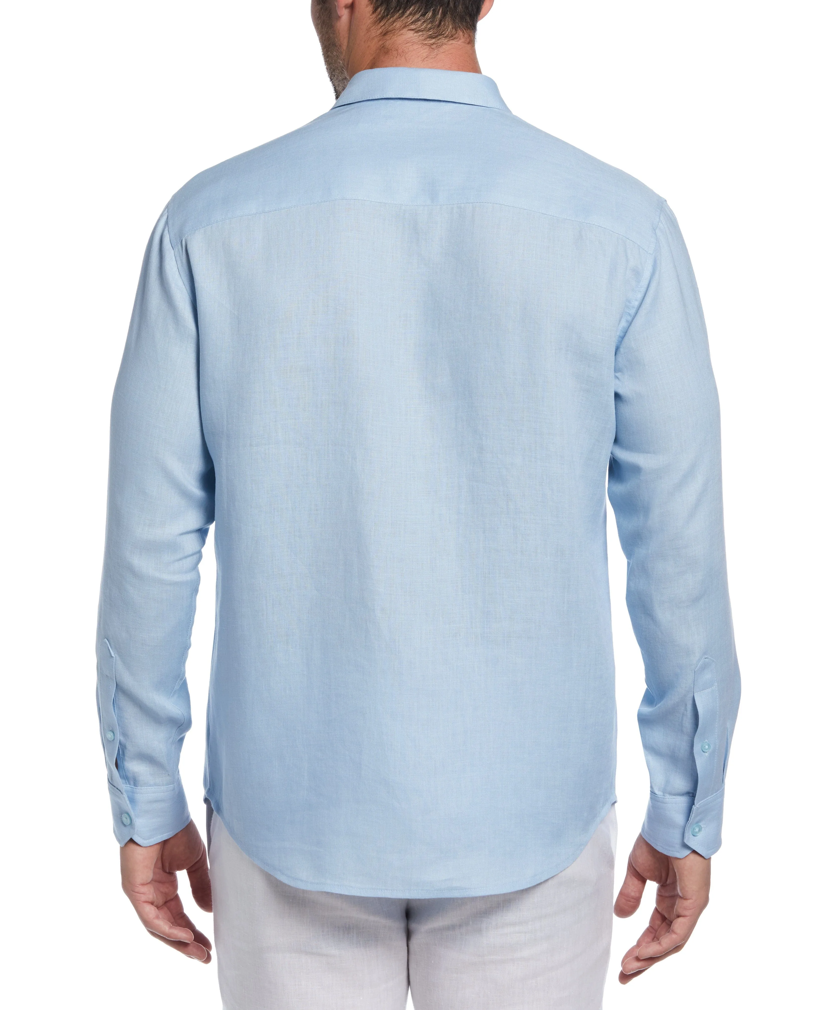 Linen Embroidered Tuck Panel Guayabera Shirt