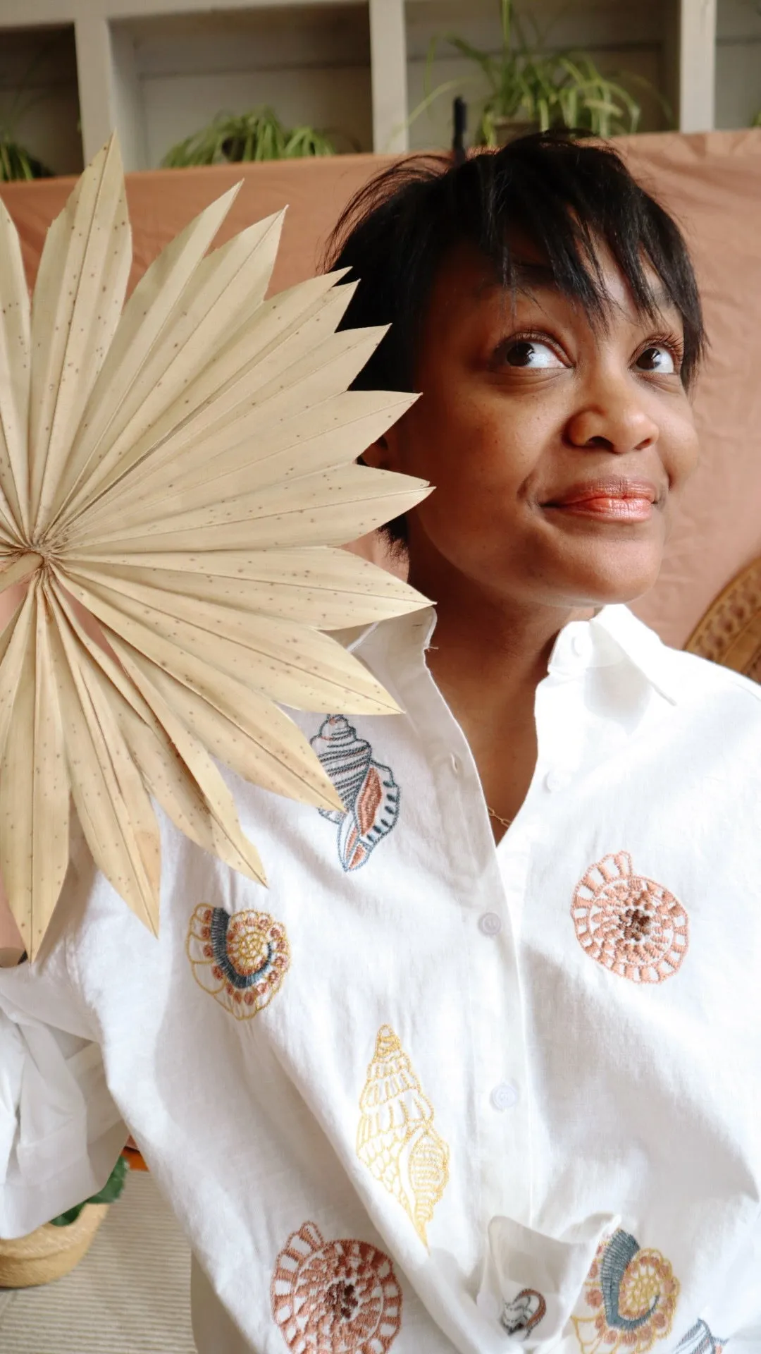 Linen Seashell Embroidered Top