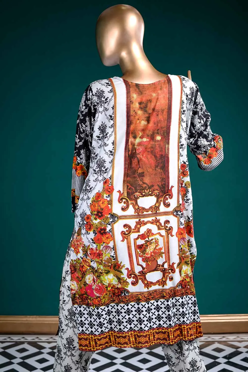 LL-1A - Frosty Affair |  Unstitched Printed & Embroidered Linen Dress