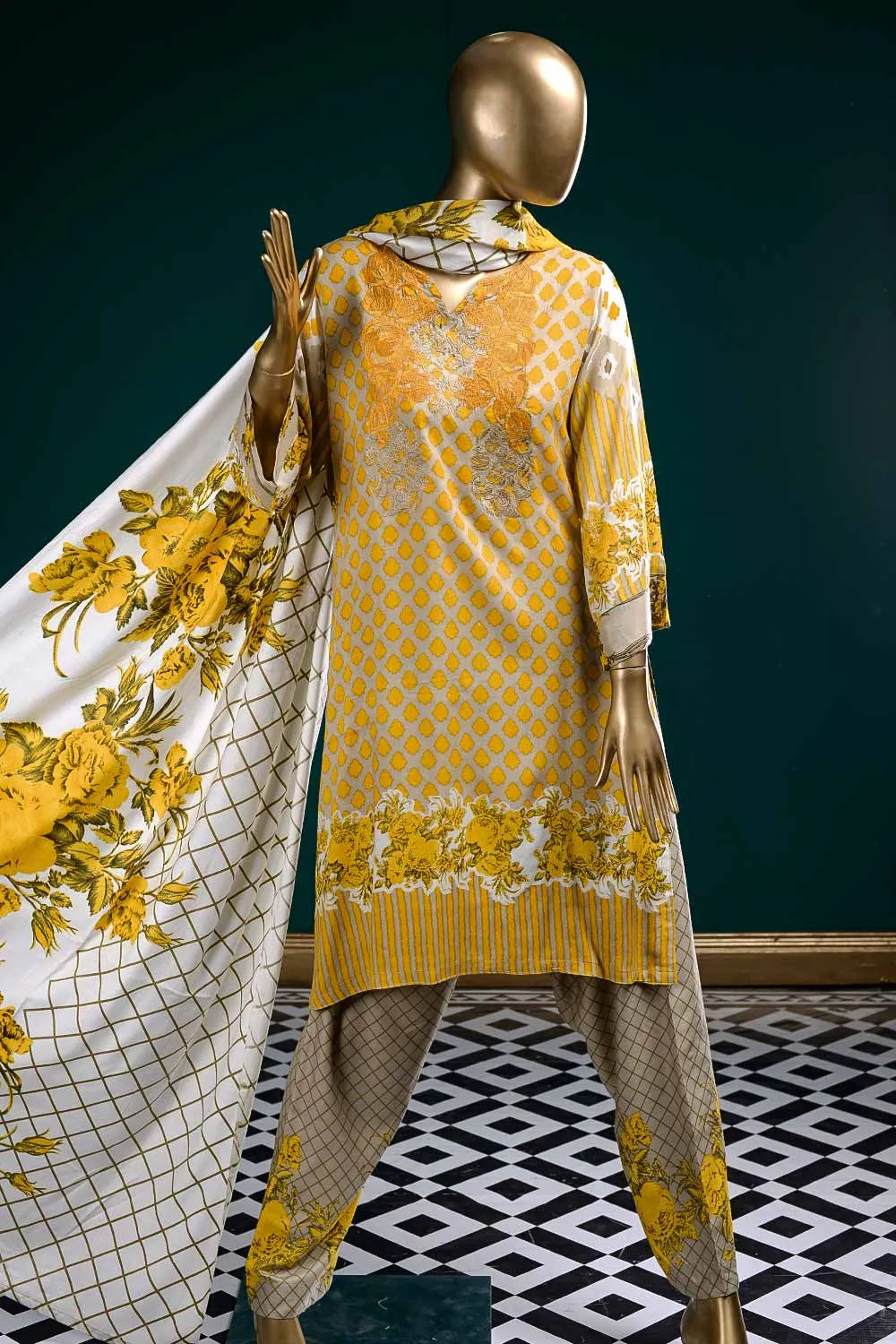 LL-5A - Wild Rose  |  Unstitched Printed & Embroidered Linen Dress
