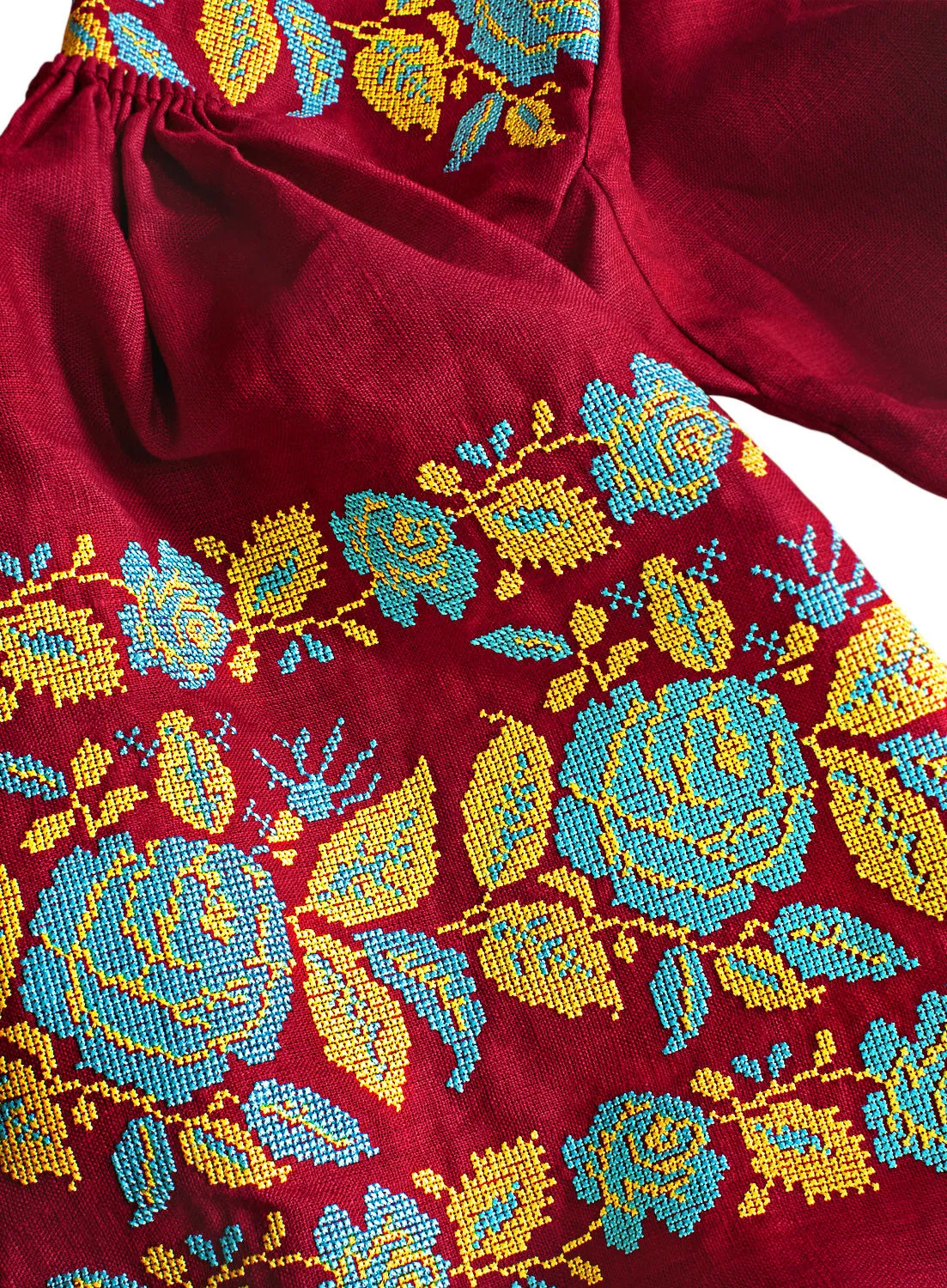 Long embroidered Boho style red kaftan
