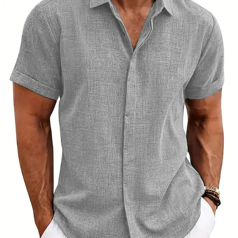 Loose casual cotton linen shirt men's short sleeve 2024 summer new large size beach top lapel tie dye cardigan