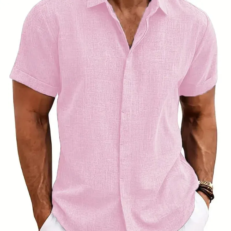 Loose casual cotton linen shirt men's short sleeve 2024 summer new large size beach top lapel tie dye cardigan