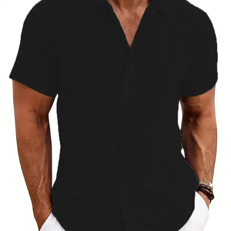 Loose casual cotton linen shirt men's short sleeve 2024 summer new large size beach top lapel tie dye cardigan