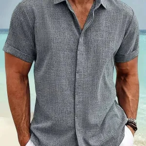 Loose casual cotton linen shirt men's short sleeve 2024 summer new large size beach top lapel tie dye cardigan