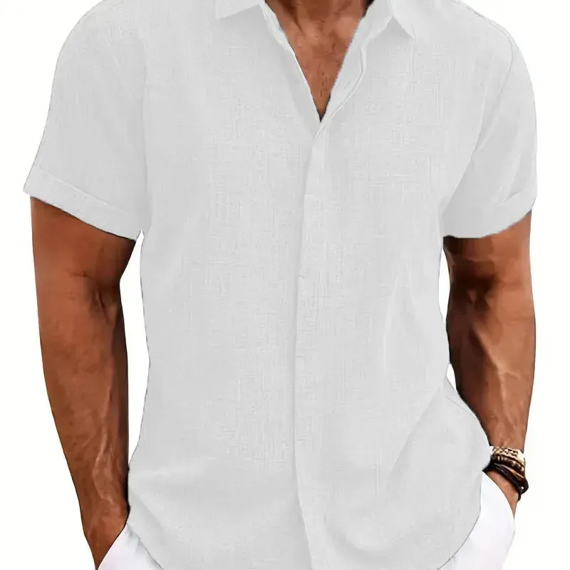Loose casual cotton linen shirt men's short sleeve 2024 summer new large size beach top lapel tie dye cardigan