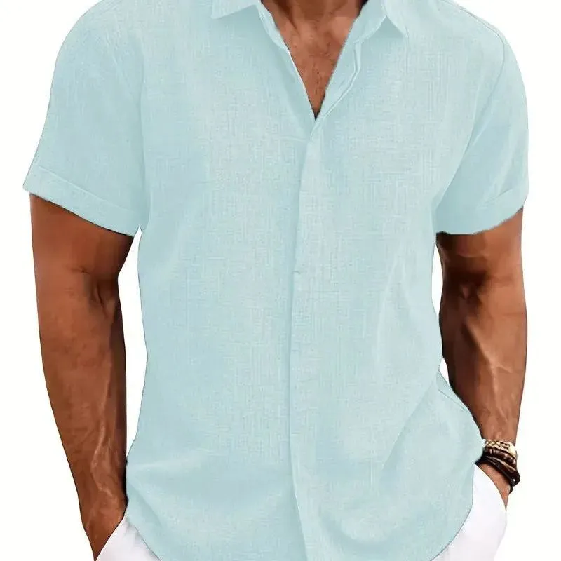 Loose casual cotton linen shirt men's short sleeve 2024 summer new large size beach top lapel tie dye cardigan
