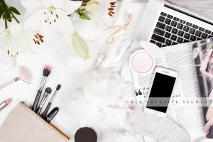 Makeup, Lillies & Smartphone, Styled Stock