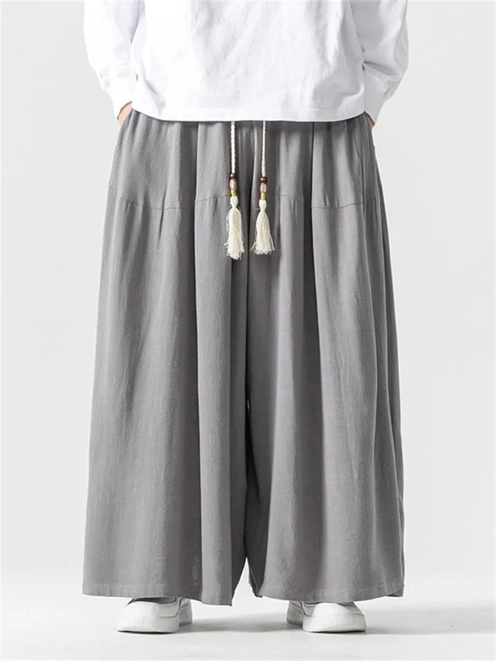Male Beaded Tasseled Drawstring Plus Size Pants