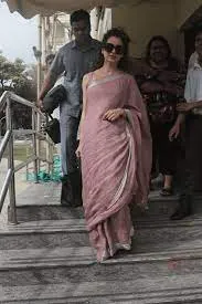 Mauve Kangana Style Pure linen saree