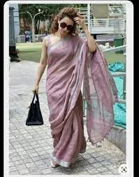 Mauve Kangana Style Pure linen saree