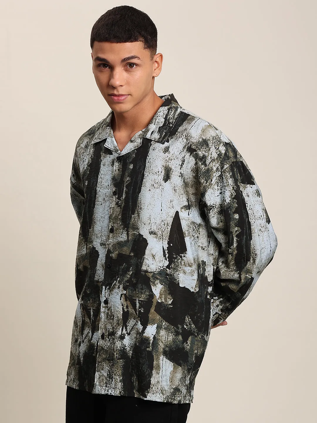 Men Black Oversized Casual Shirt