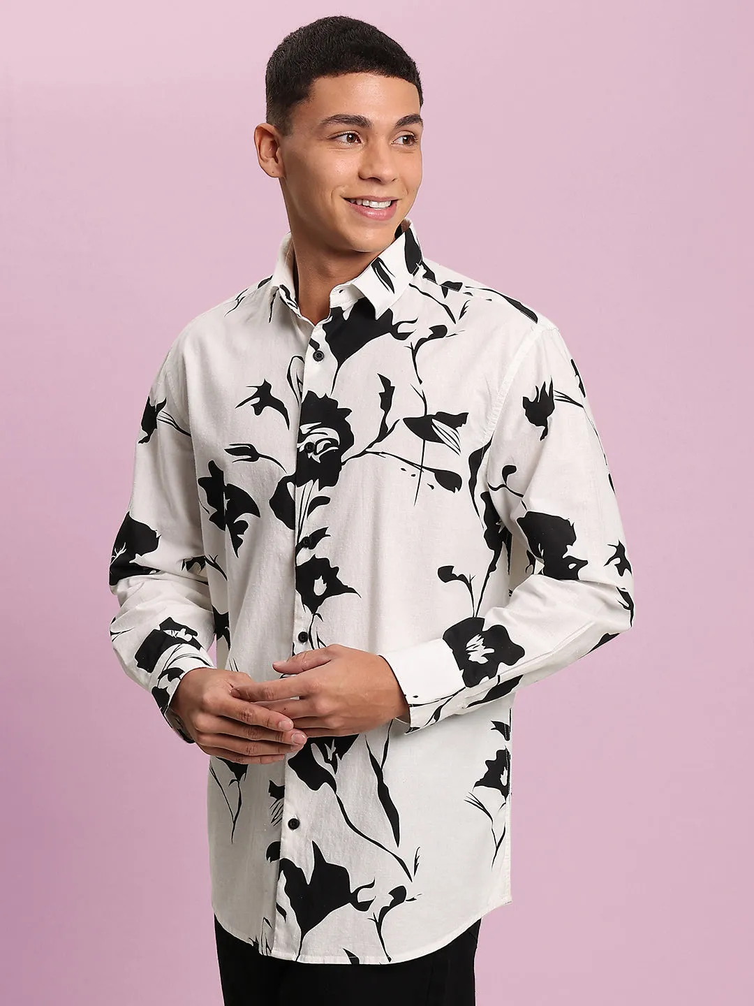 Men Black Printed Full Sleeves Shirt