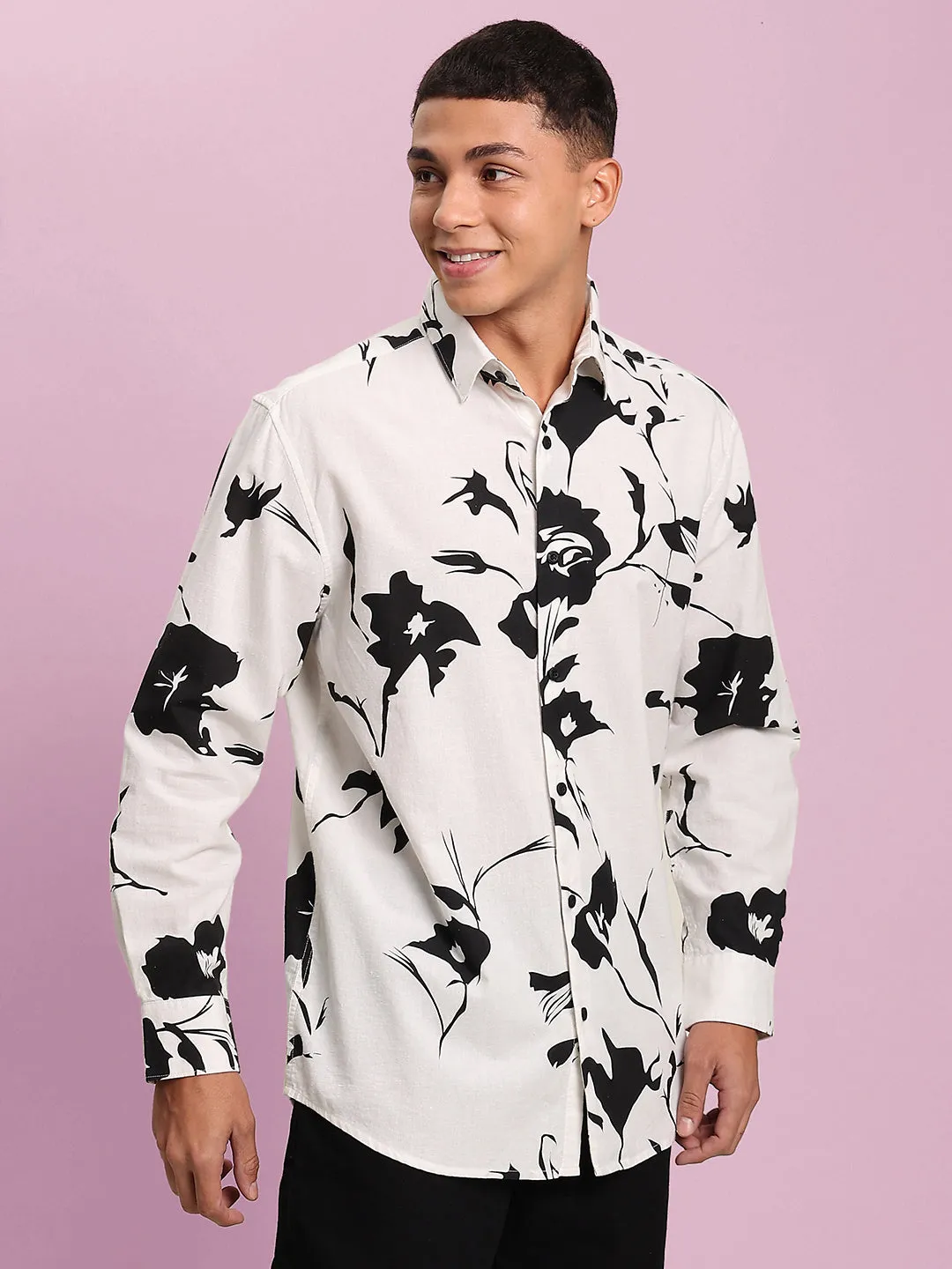 Men Black Printed Full Sleeves Shirt