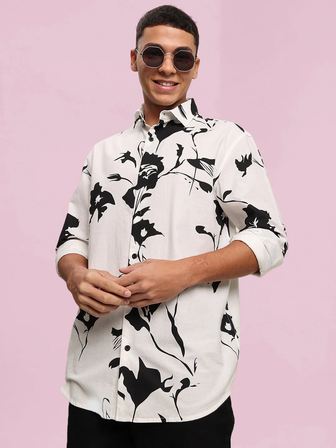 Men Black Printed Full Sleeves Shirt