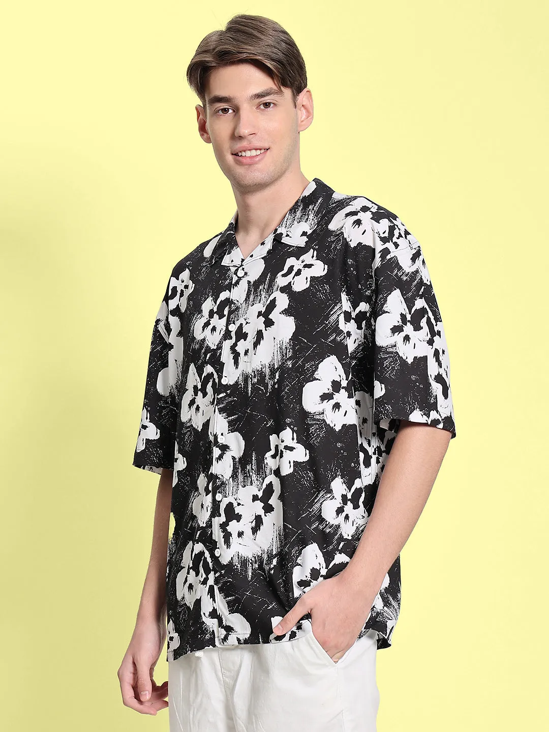 Men Black/White Oversized Digital Printed Shirt