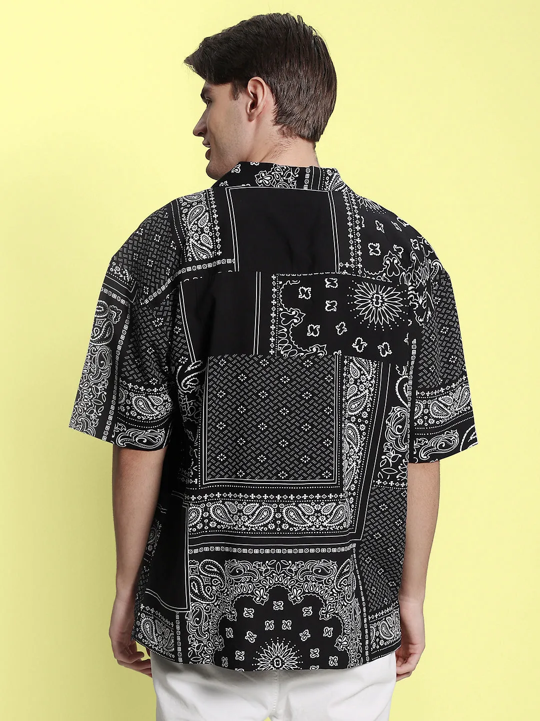 Men Black/White Oversized Digital Printed Shirt