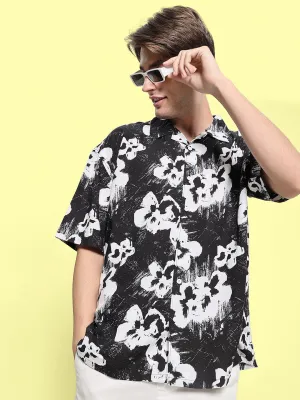 Men Black/White Oversized Digital Printed Shirt